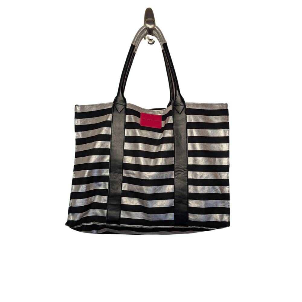 Victoria's Secret Women Handbags, Metallic Silver & Black Weekender Tote Bag